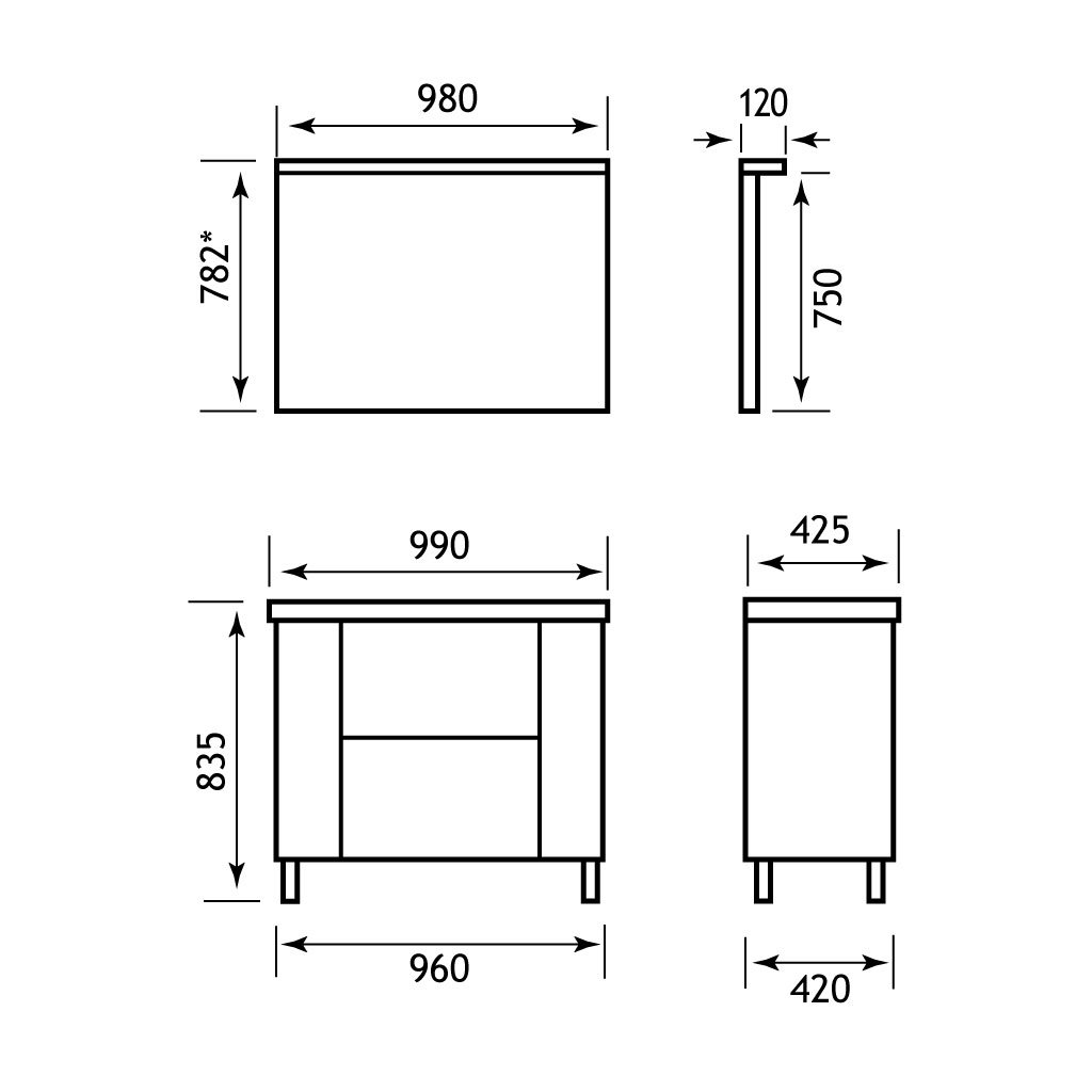 Sorrento/Faro 96cm base unit High Gloss White