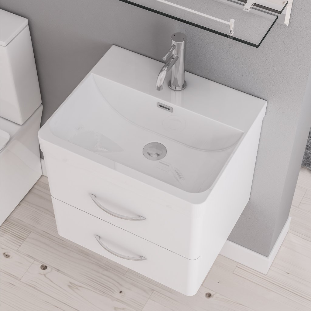 Cavone 50cm x 43cm 1 Tap Hole Ceramic Basin - Gloss White