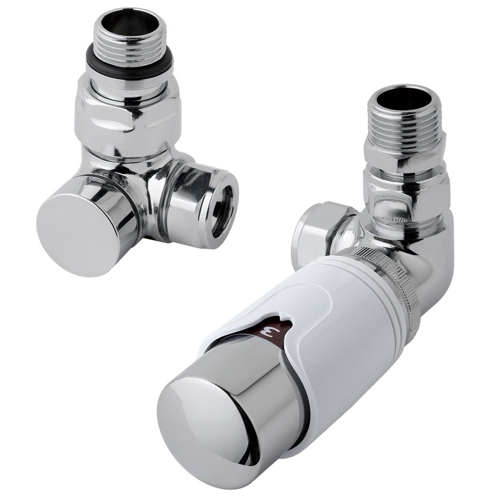 New 15mm Corner TRV and Lockshield Valve Chrome/White Chrome/White