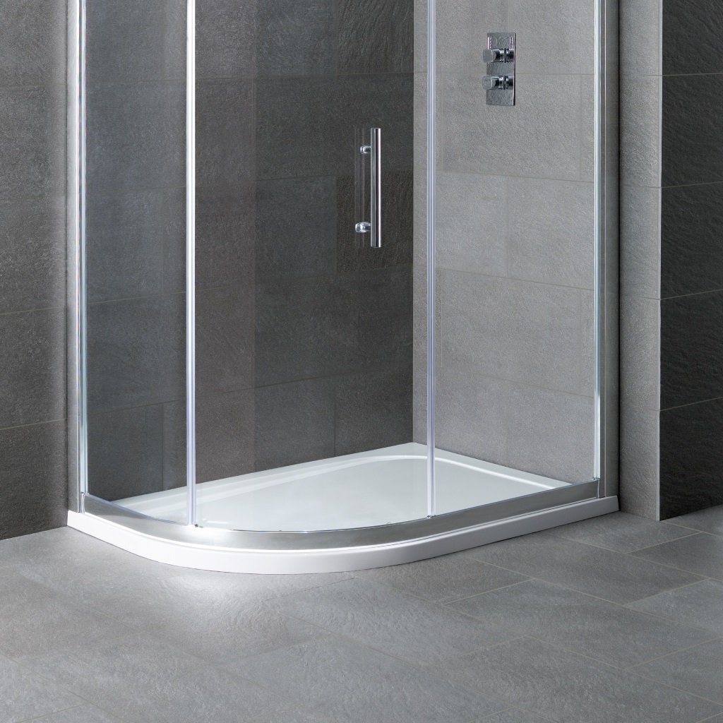 Volente Plan D Left Hand (LH) ABS 1000mm x 800mm Offset Quadrant Stone Resin Shower Tray - White