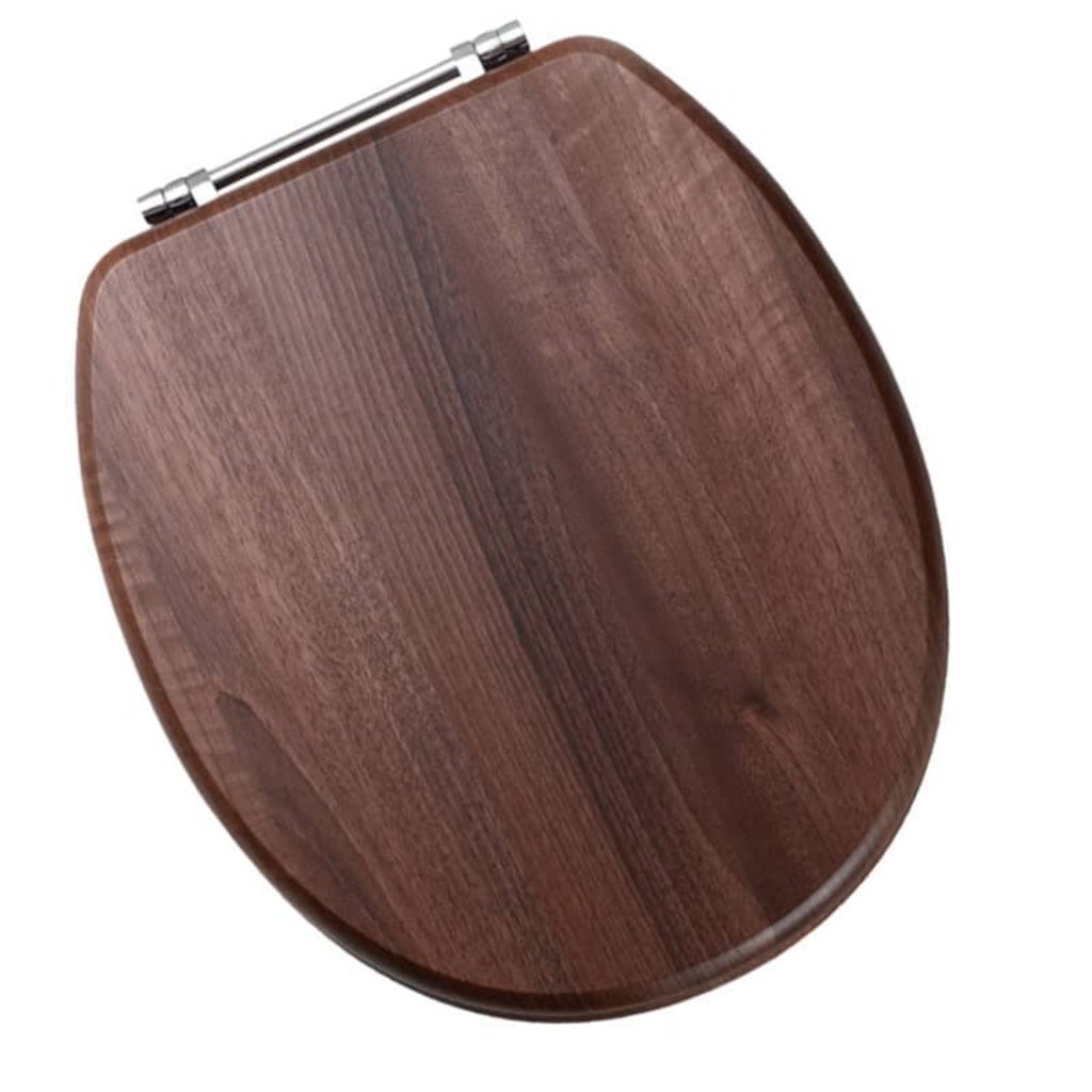 Sherwood Toilet Seat with Chrome Hinges - Dark Walnut