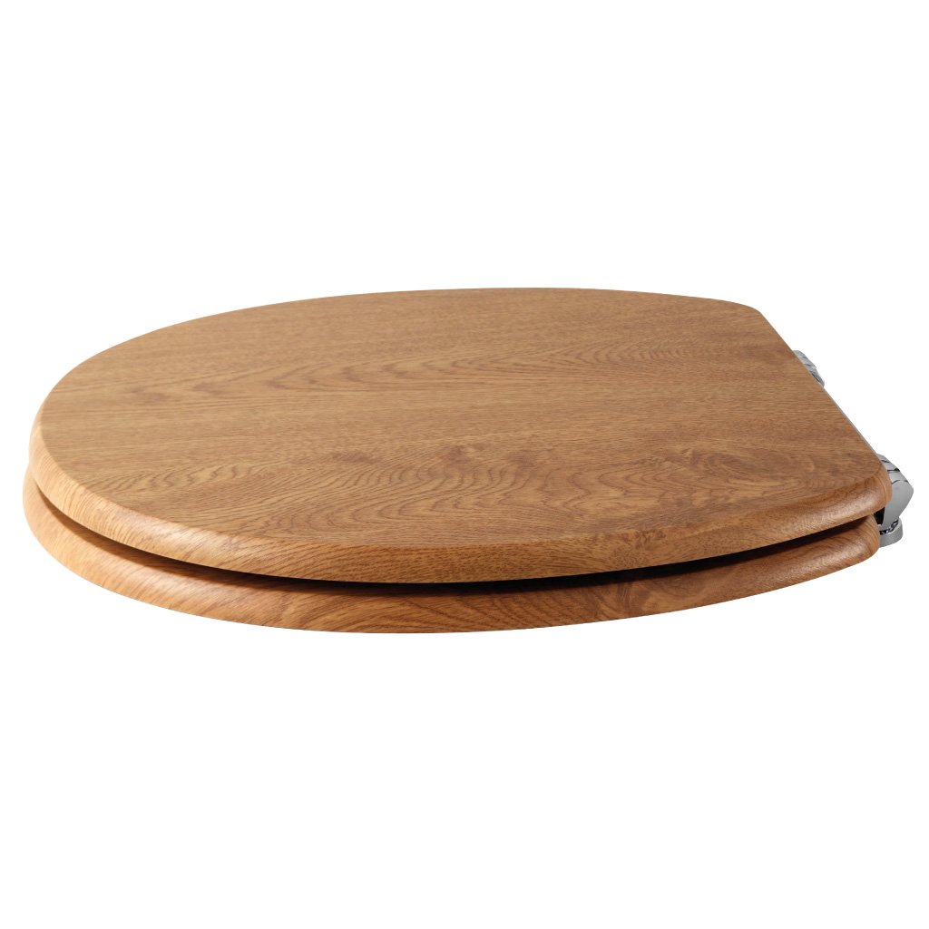 Sherwood Toilet Seat with Chrome Hinges - Natural Oak