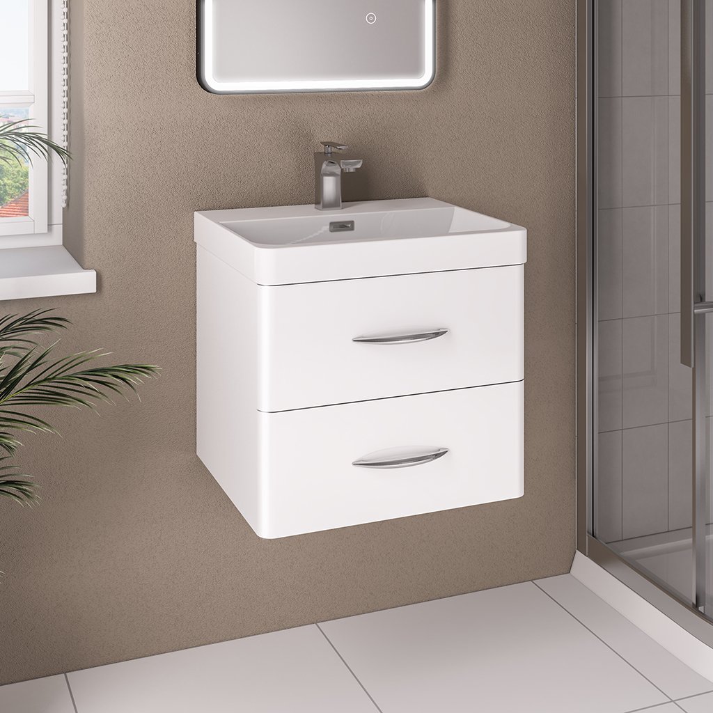 Cavone 50CM 2 Drawer Basin Vanity Unit - High gloss white