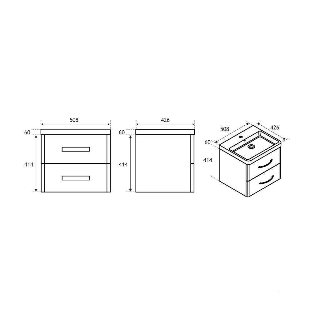 Cavone 50CM 2 Drawer Basin Vanity Unit - High gloss white