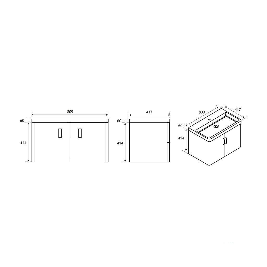 Cavone 80CM 2 Door Basin Vanity Unit - Matt Grey