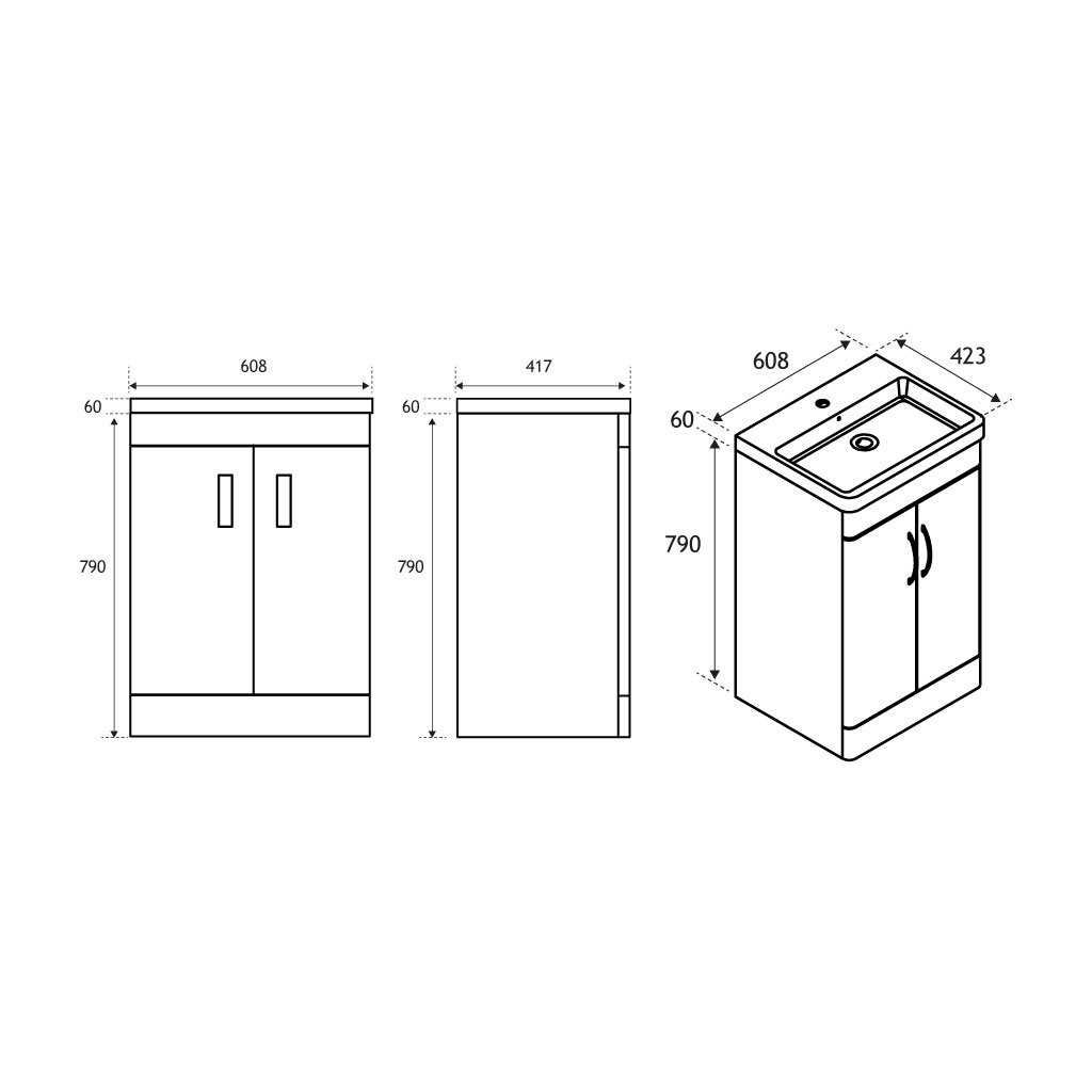 Cavone 60CM 2 Door Basin Vanity Unit - Matt Grey