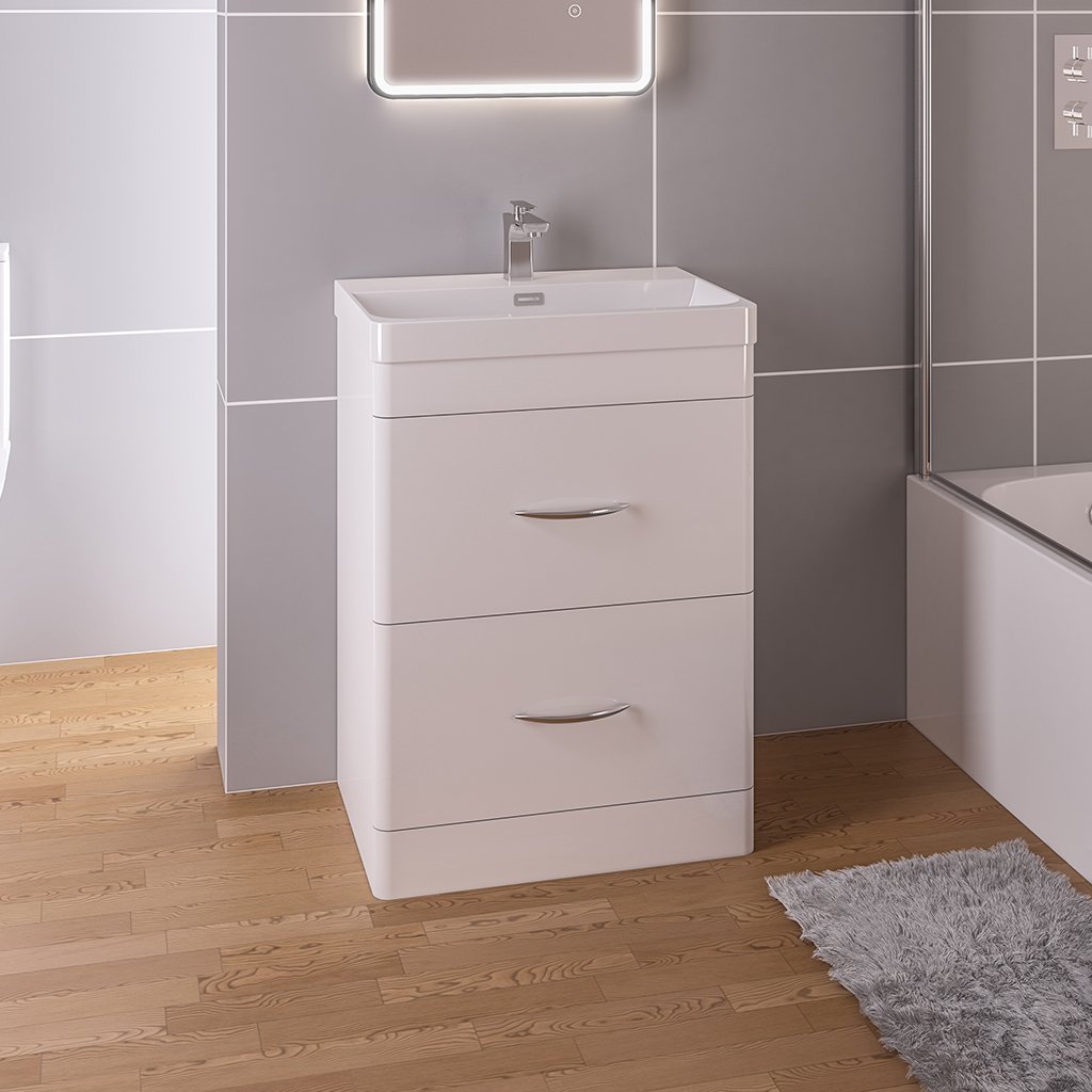 Cavone 60CM 2 Drawer Basin Vanity Unit - High gloss white 