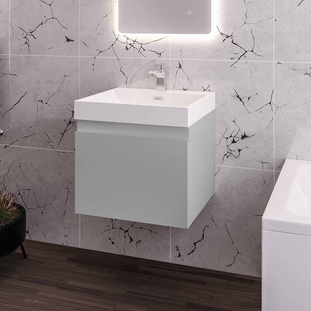 Gravina 50CM 1 Drawer Wall Hung Basin Vanity Unit - High Gloss Grey