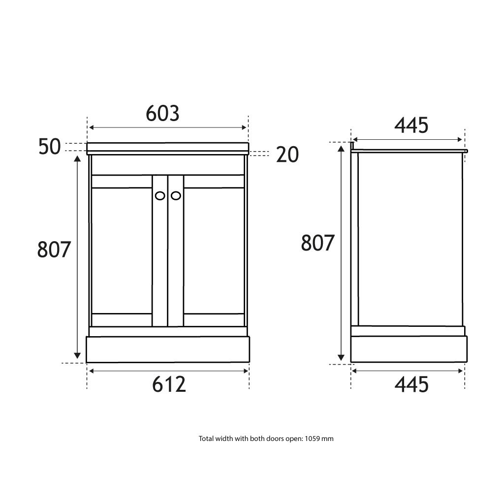 Hardwick 60CM 2 Door Basin Vanity Unit - Matt Blue