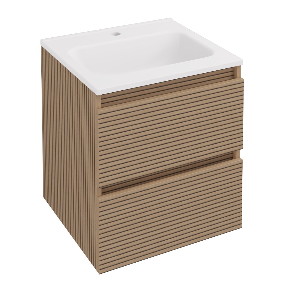 Olympia 500x445mm Fluted Effect 2 Drawer Vanity Wall Hung Unit 