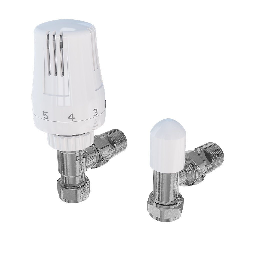 15mm Angled TRV and Lockshield Valve Chrome/White