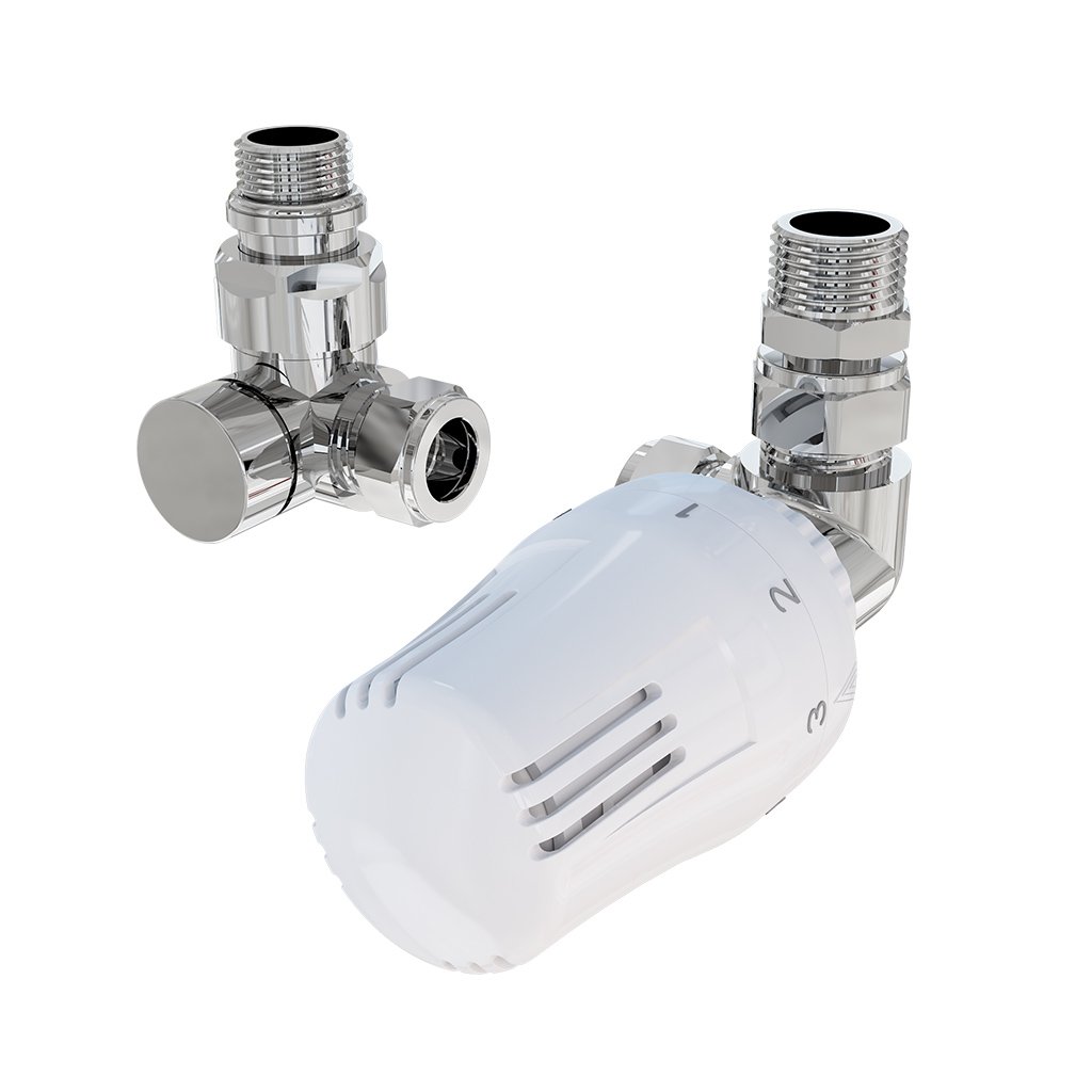 15mm Corner TRV and Lockshield Valve Chrome/White