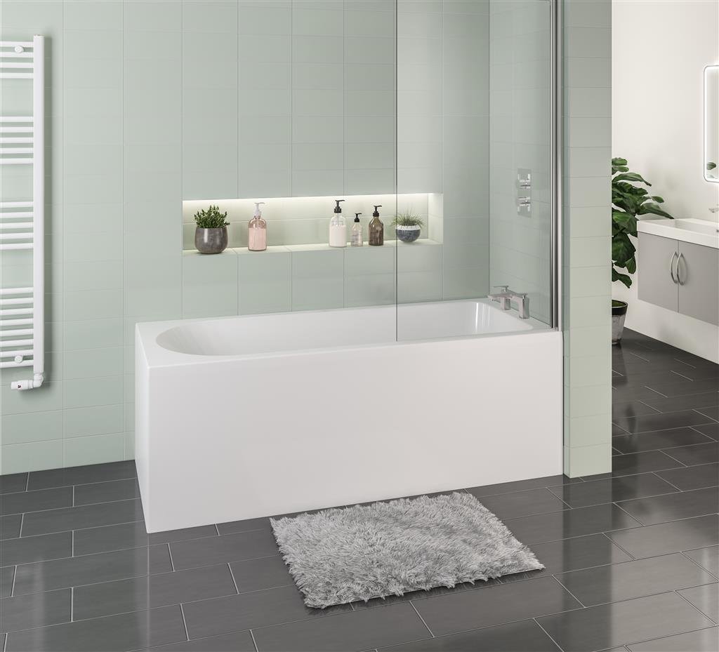 Biscay 1700 x 750 x 440mm Right Hand (RH) Straight 5mm Shower Bath - White