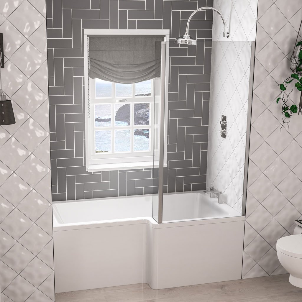 Portland 1600 x 850 x 440mm Left hand (LH) L-Shaped 5mm Shower Bath - White