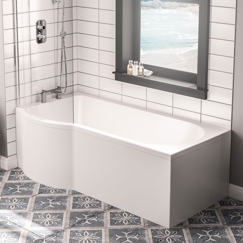 Portland 1600 x 850 x 440mm Left hand (LH) P-Shaped Beauforte Shower Bath - White