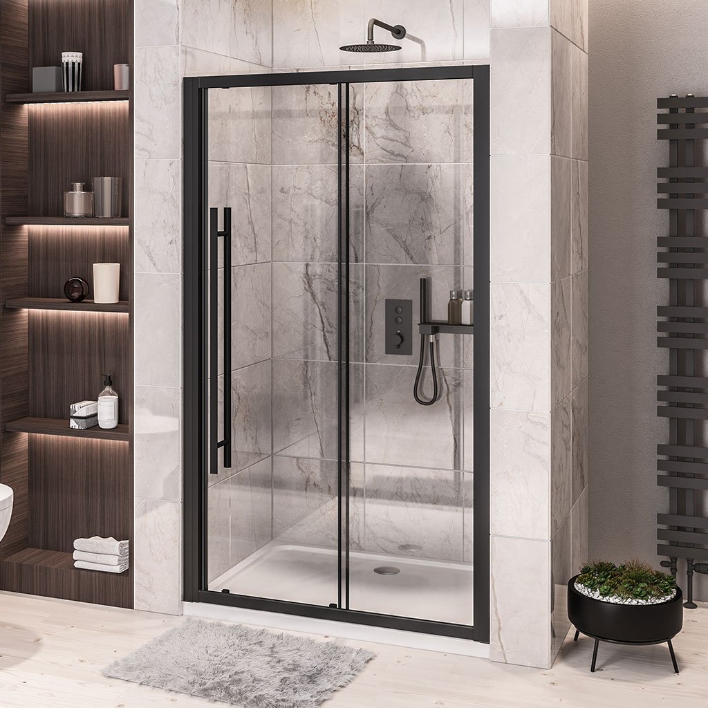 Vantage 2000 Easy Clean 2000mm x 1000mm Slider Shower Door - Matt Black