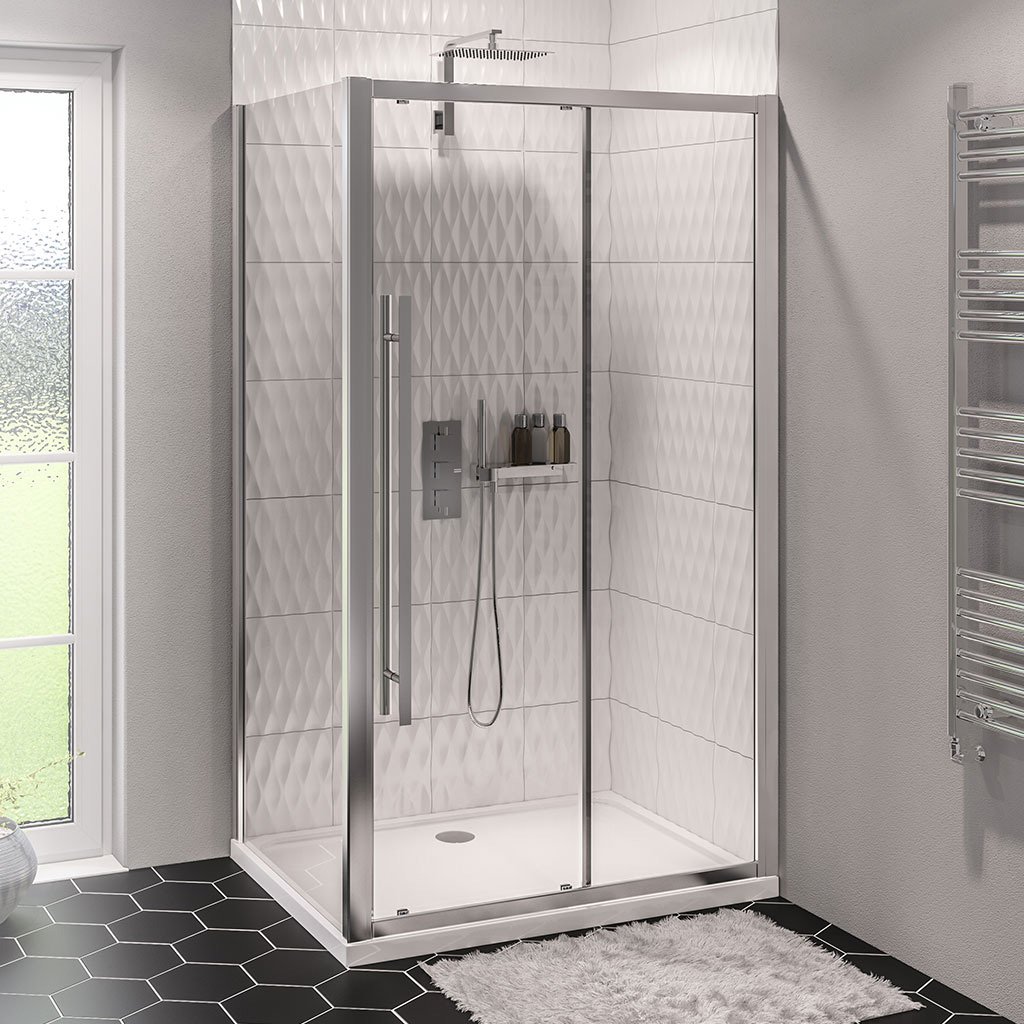 Vantage 2000 Easy Clean 2000mm x 1100mm Slider Shower Door - Chrome