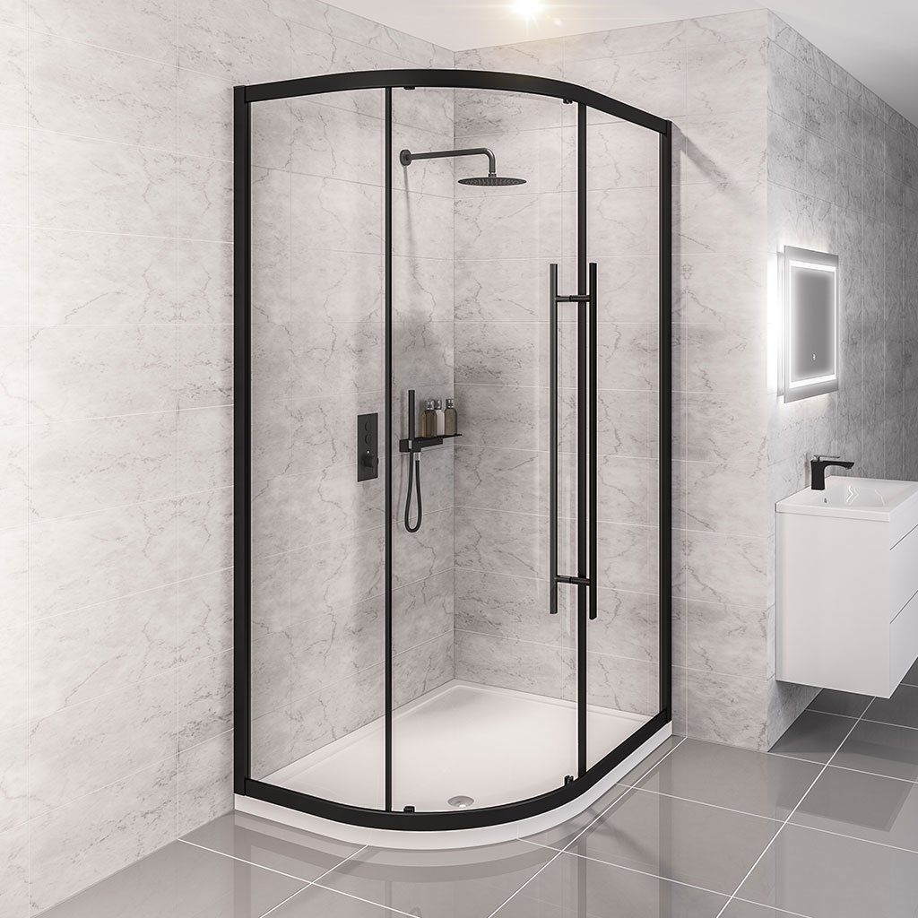 Vantage 2000 6mm Easy Clean 900x760mm Offset Quadrant Shower Enclosure - Matt Black