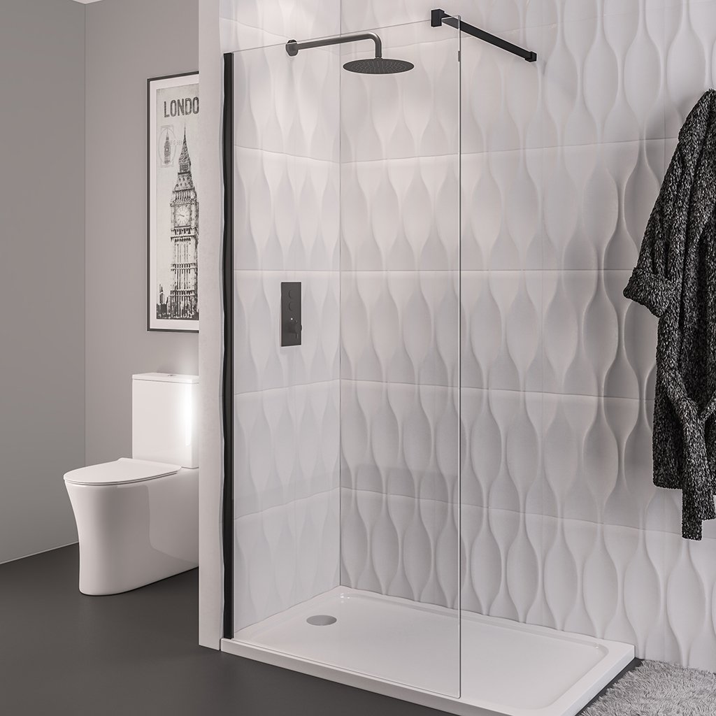 Vantage 2000 8mm Easy Clean 2000mm x 900mm Walk-In Shower Panel - Matt Black