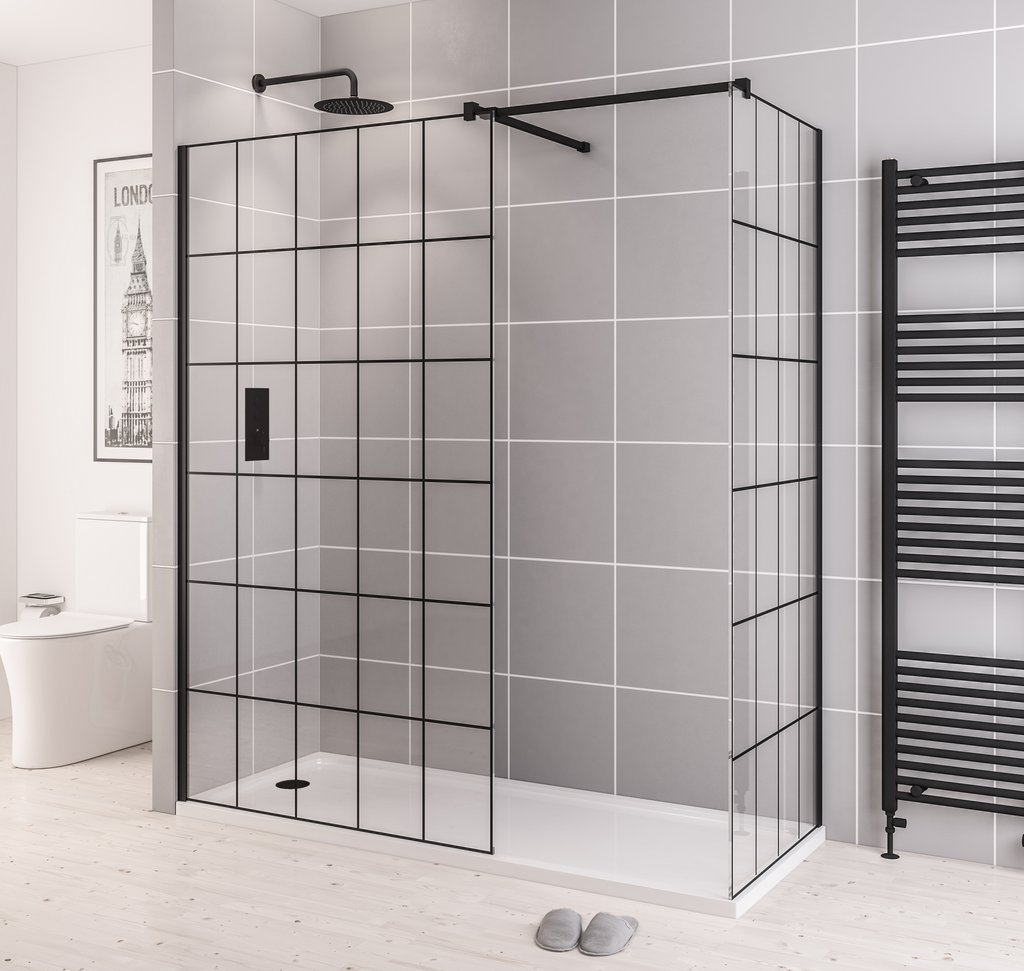 Vantage 2000 8mm Easy Clean 2000mm x 1100mm Framed Walk-In Shower Panel - Matt Black