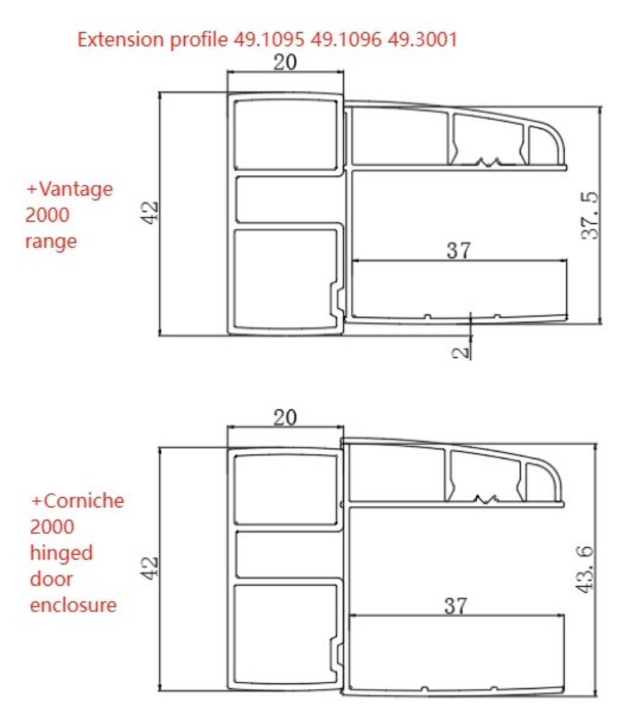 Vantage 2000 6mm Extension Profile - Chrome