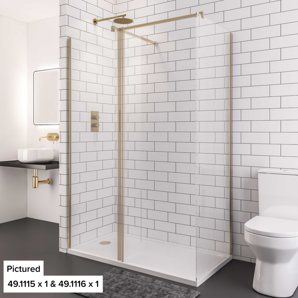 Vantage 2000 8mm Easy Clean 2000mm x 1600mm Walk-In Shower Panel - Brushed Brass