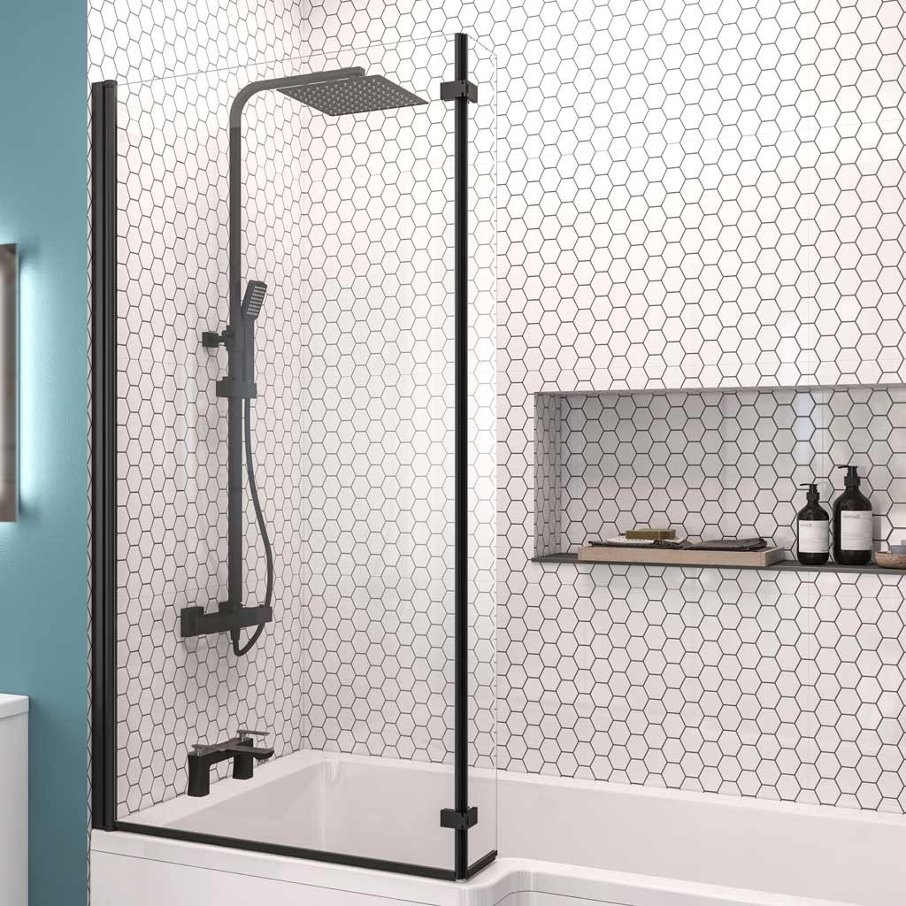 6mm 1400 x 835mm Left Hand (LH) L-Shaped Bath Screen - Matt Black