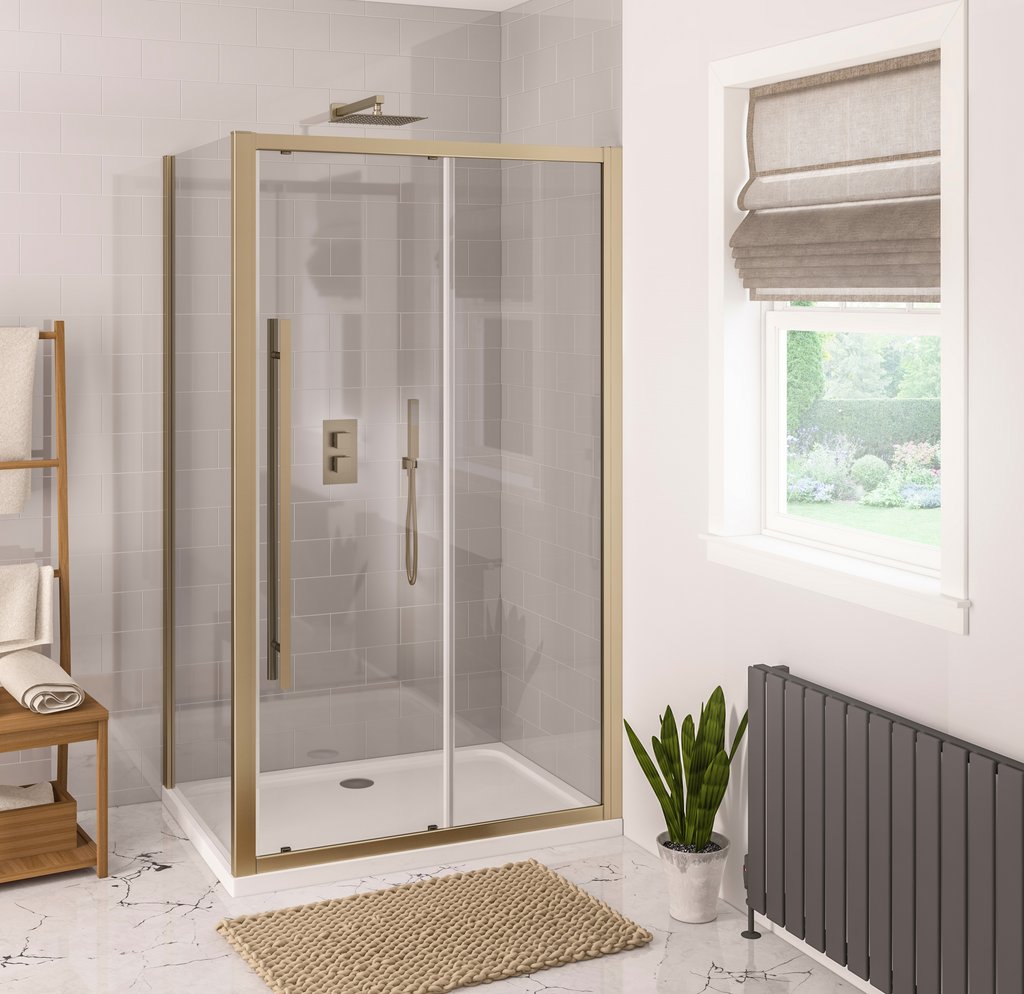 Vantage 2000 Easy Clean 2000x1500mm Slider Shower Door - Brushed Brass 