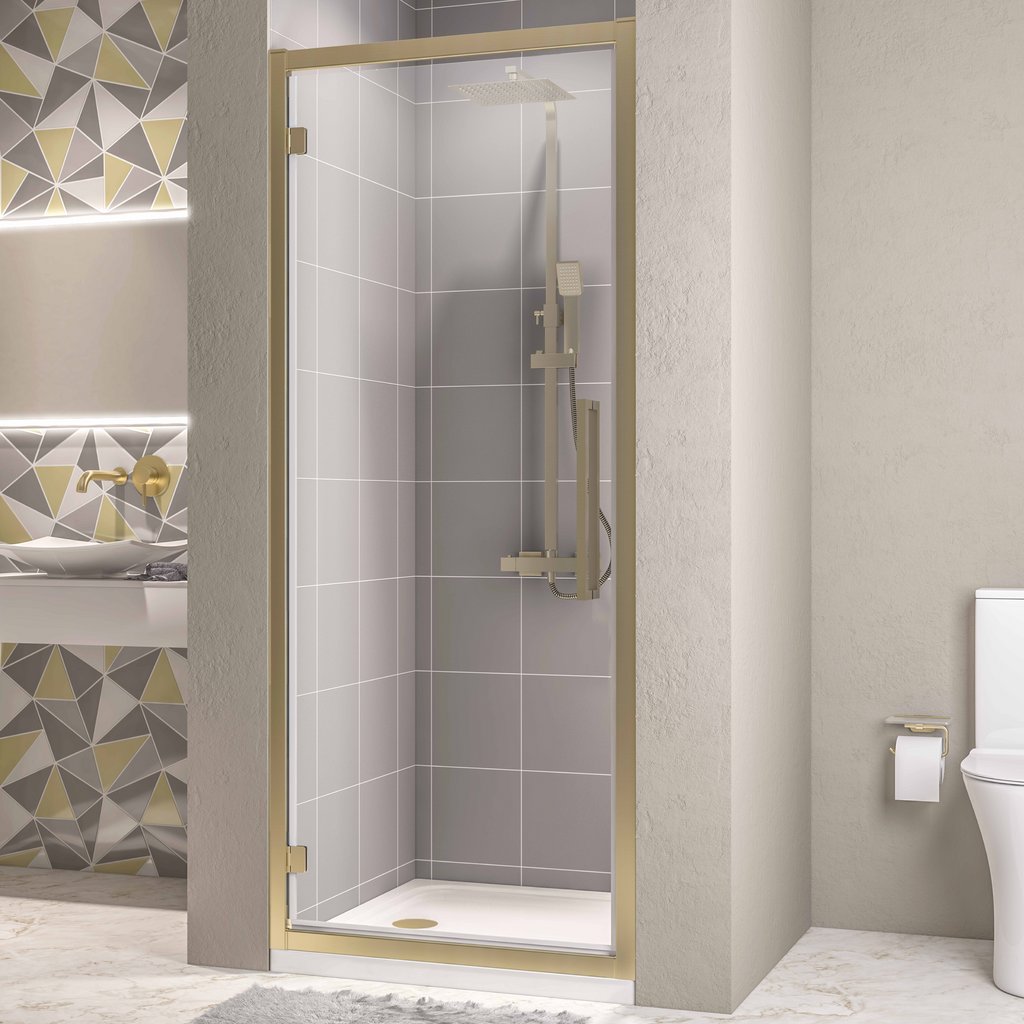 Corniche 2000 8mm Framed 2000mm x 700mm Hinged Shower Door - Brushed Brass