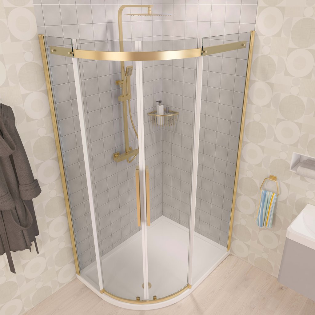 Corniche 2000 1200x800mm Right Hand Offset Quadrant Shower Enclosure - Brushed Brass