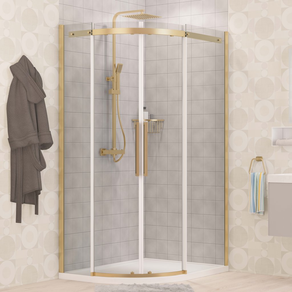 Corniche 2000 1100x800mm Left Hand Offset Quadrant Shower Enclosure - Brushed Brass