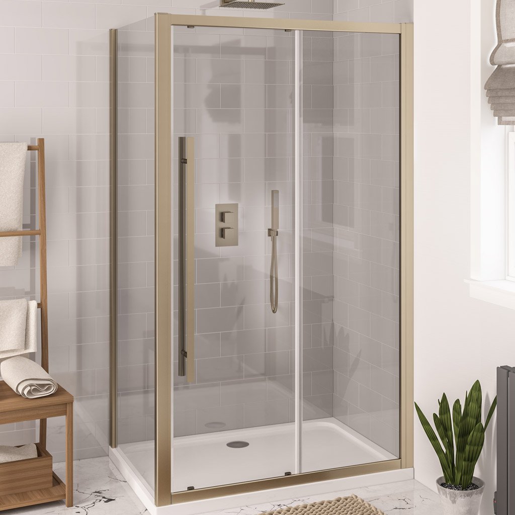 Vantage 2000 Easy Clean 2000mm x 1200mm Slider Shower Door - Brushed Brass