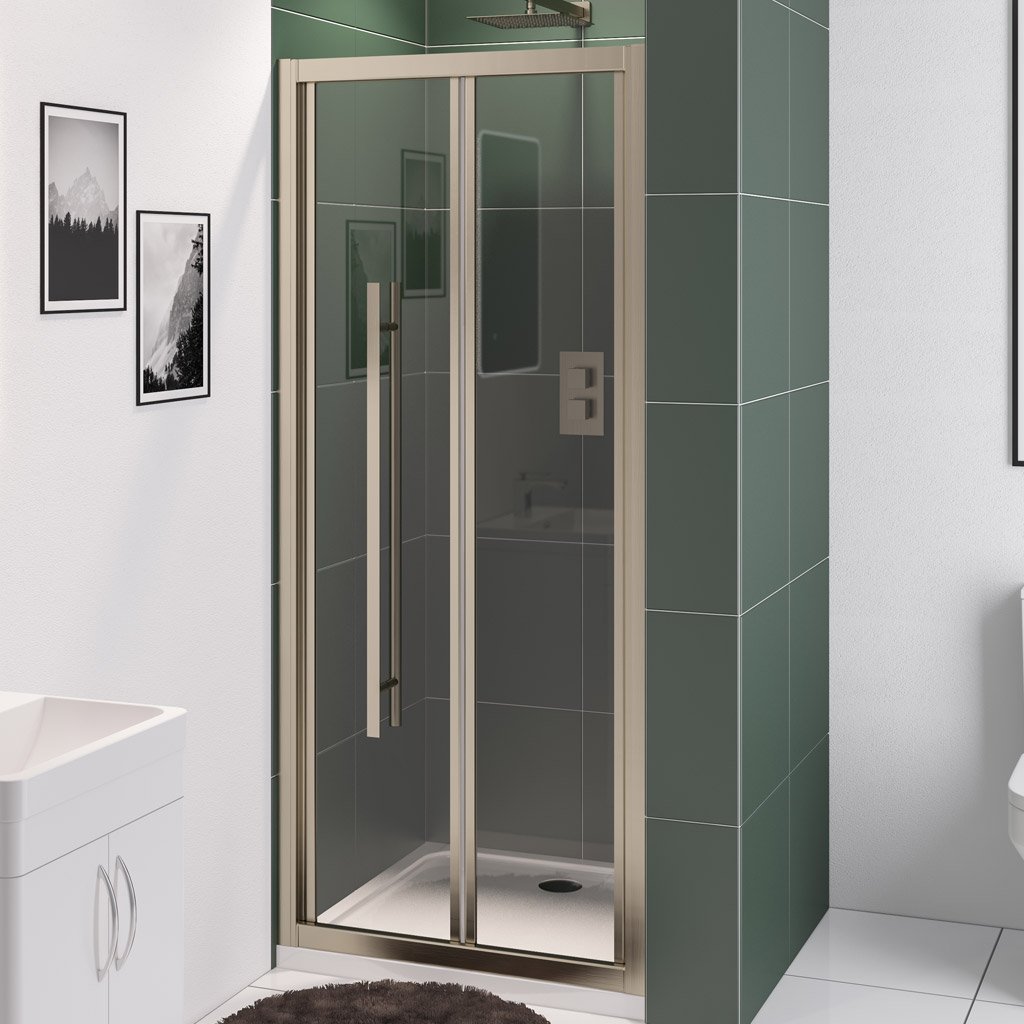 Vantage 2000 6mm Easy Clean 2000mm x 800mm Bi-Fold Shower Door - Brushed Brass