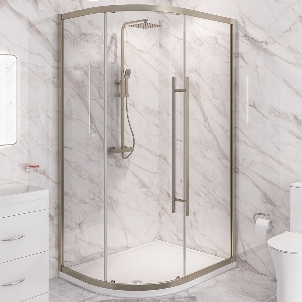 Vantage 2000 6mm Easy Clean 1100x900mm Offset Quadrant Shower Enclosure - Brushed Brass