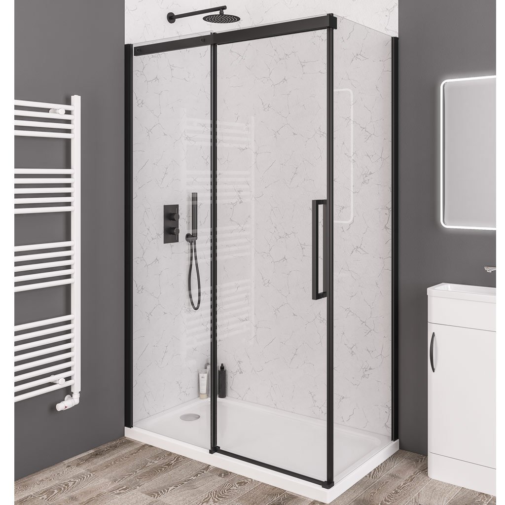 Corniche 2000 8mm Semi-Frameless 2000mm x 1400mm Slider Shower Door - Matt Black