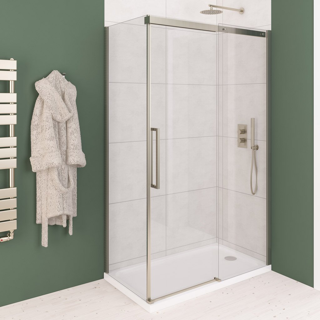 Corniche 2000 8mm Semi-Frameless 2000mm x 1600mm Slider Shower Door - Brushed Brass