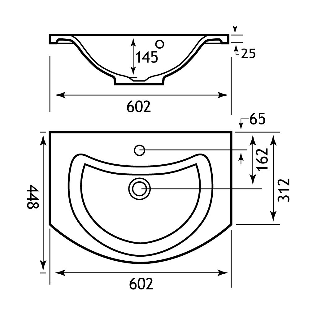 Bonito 60cm x 44cm 1 Tap Hole Basin - White