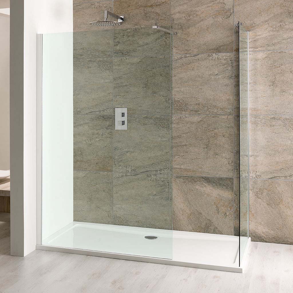 Volente 6mm Easy Clean 1850mm x 700mm Walk-In End Shower Panel with Support Bar - Chrome Profiles