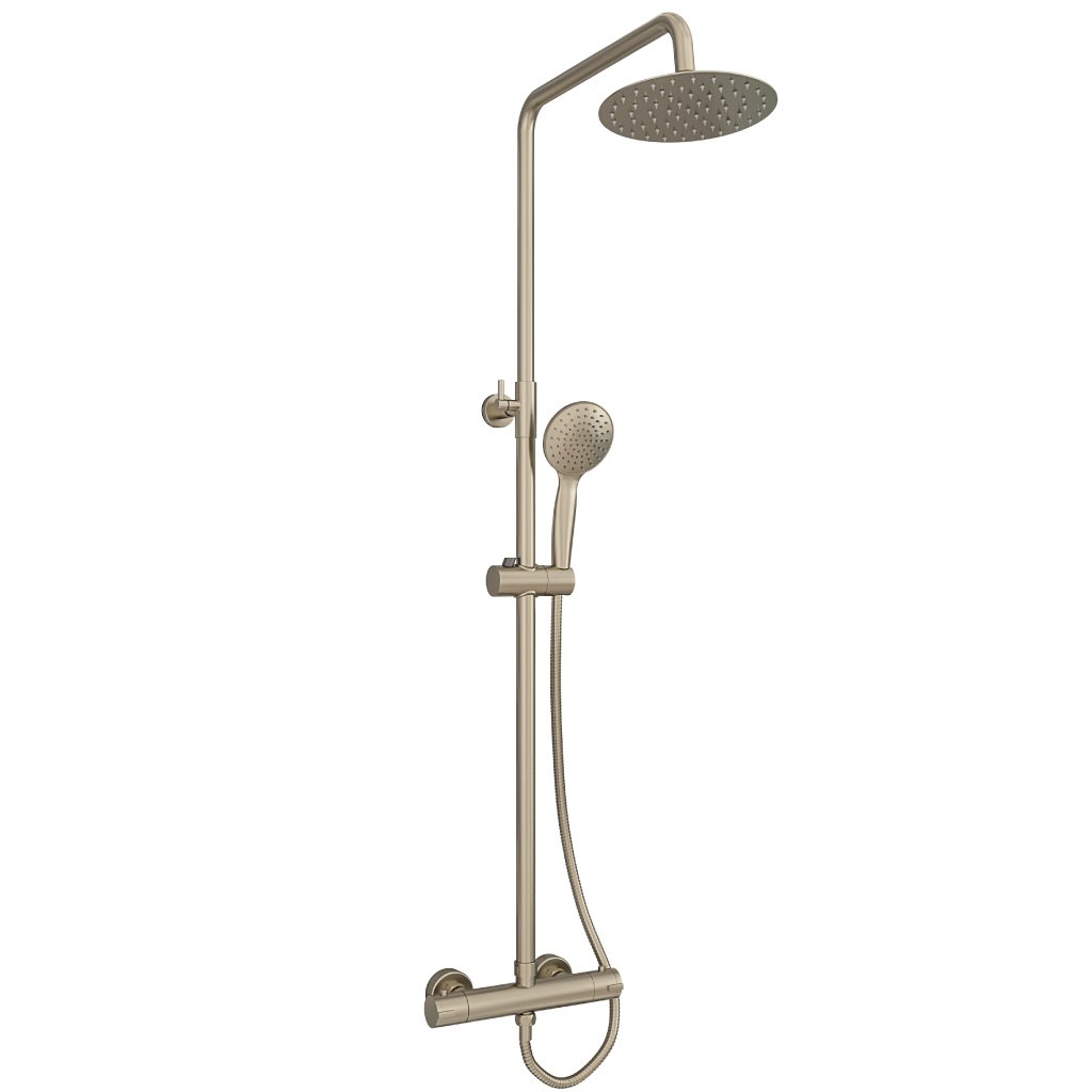 Modern Adjustable Height (850-1200mm) Round Thermostatic Shower Pole - Brushed Brass