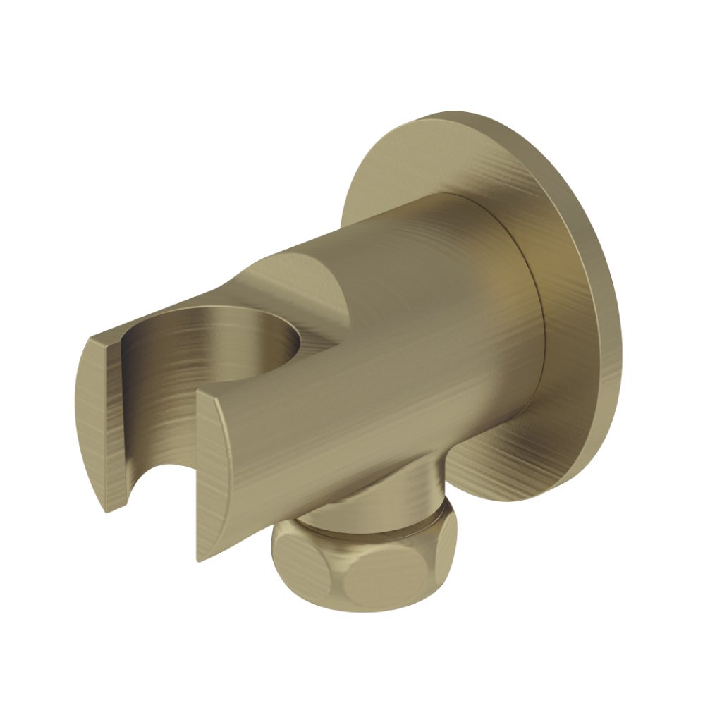 Round Wall Elbow & Shower Handset Holder - Brushed Brass