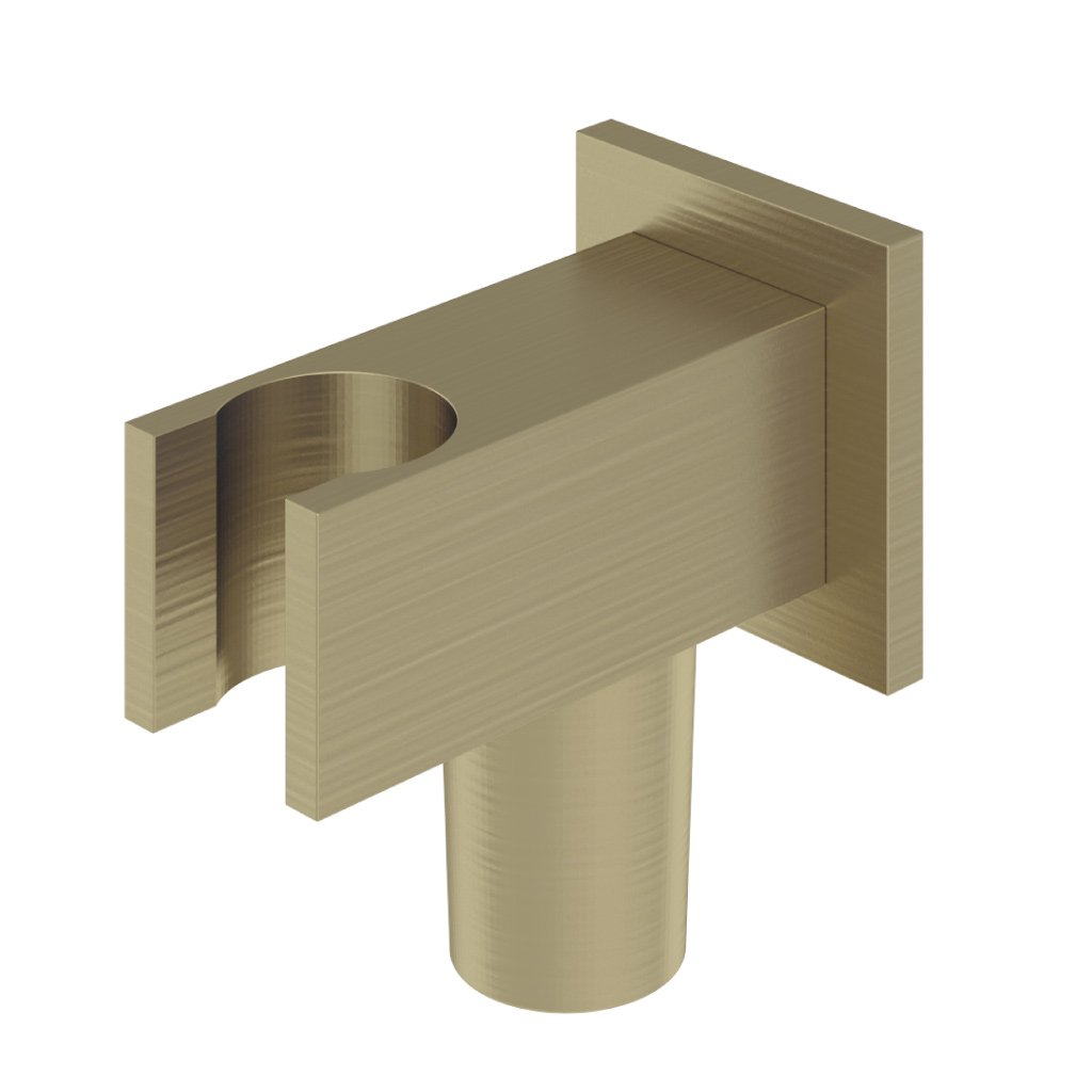 Square Wall Elbow & Shower Handset Holder - Brushed Brass