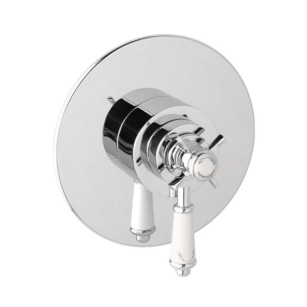 Concealed Traditional Thermostatic Crosshead Shower Valve - White & Chrome