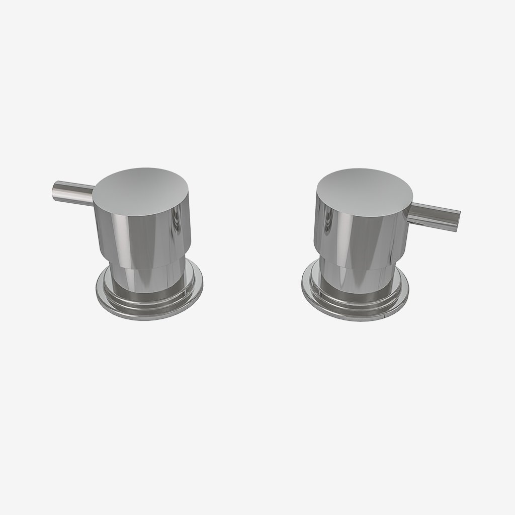 (Pair) Deck Mounted Round Lever Side Valve Handles for Bath Filler Taps - Chrome