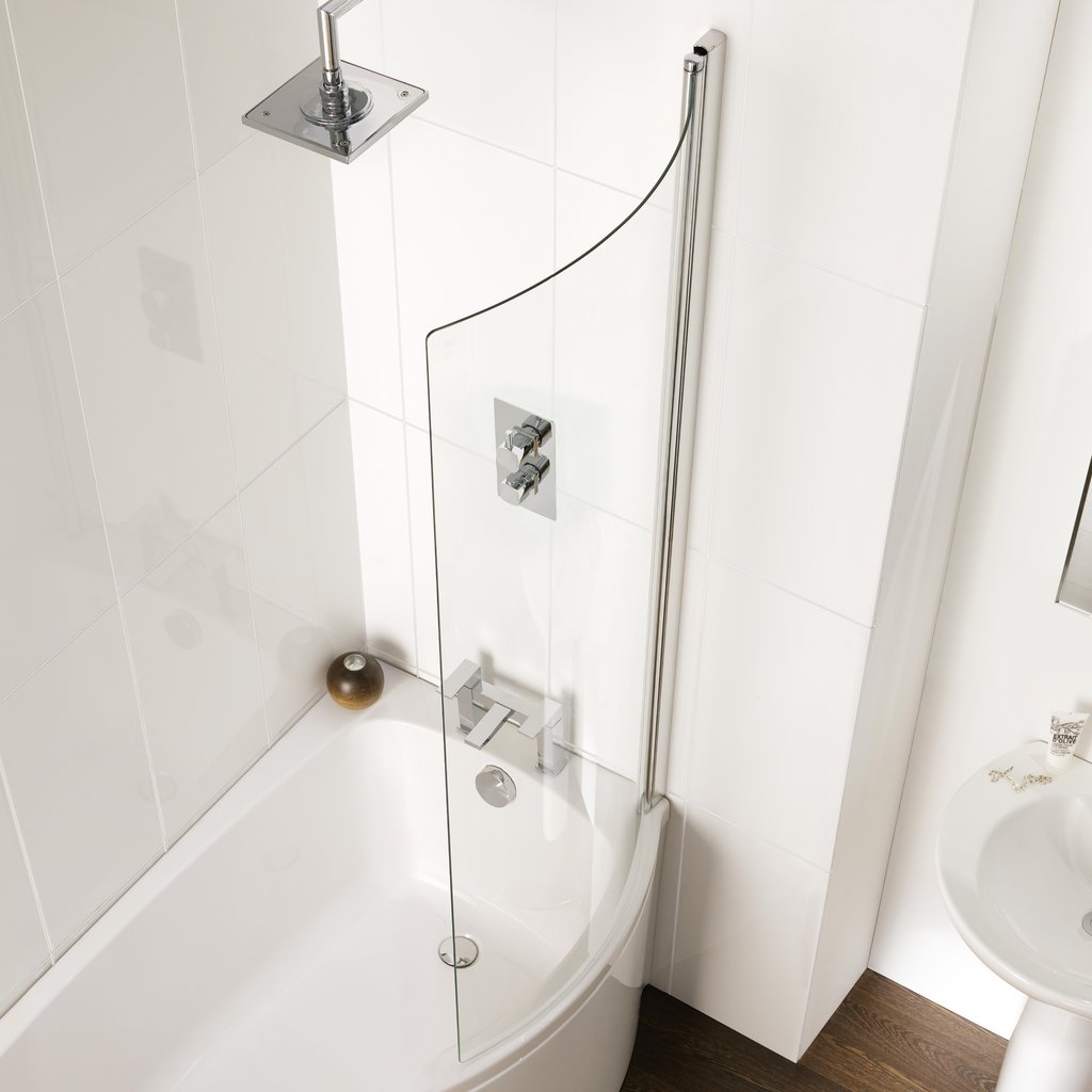 5mm 1500 x 738mm C-Shaped Bath Screen - Chrome Profiles