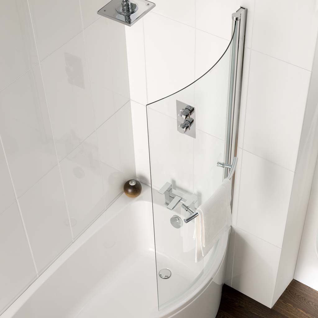 6mm 1400 x 735mm C-Shaped Bath Screen - Chrome Profiles