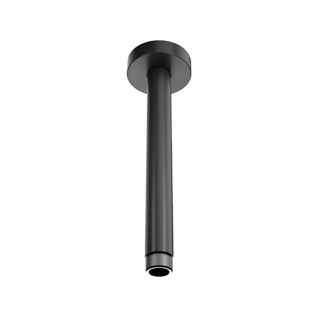 200mm Ceiling Mounted Round Shower Arm - Matt Smooth Black