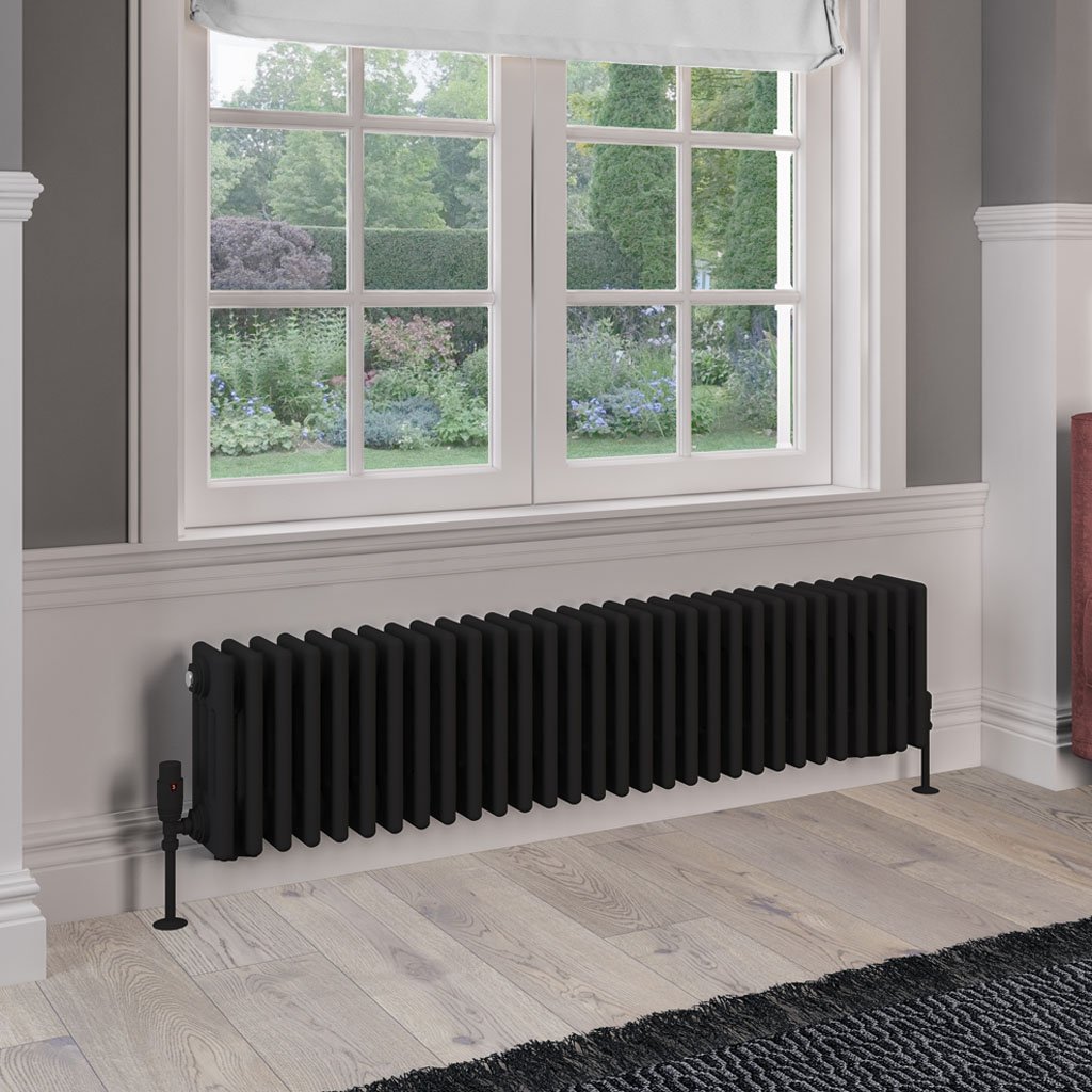 Rivassa 4 Column Radiator 300 x 1373mm Matt Black