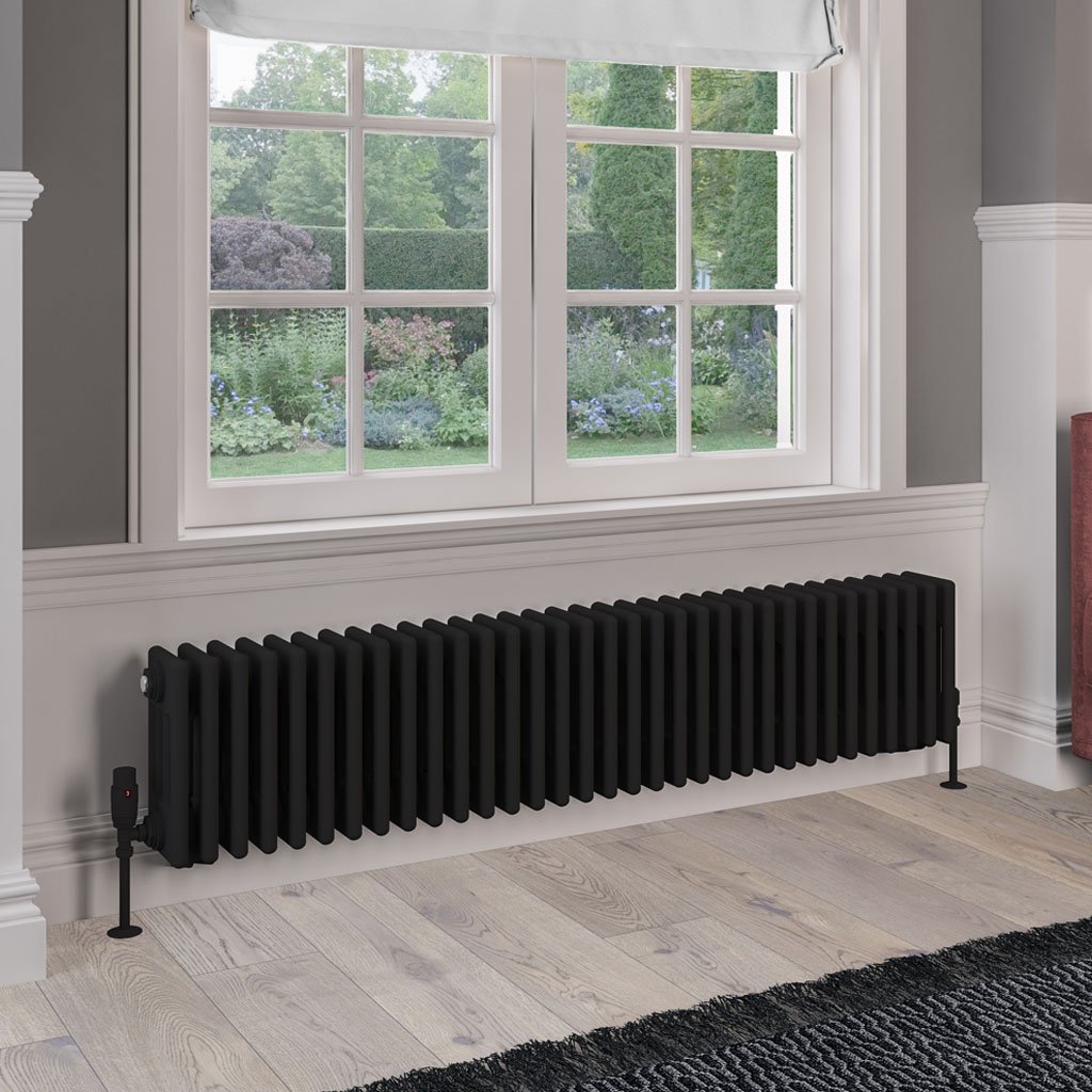 Rivassa 4 Column Radiator 300 x 1505mm Matt Black