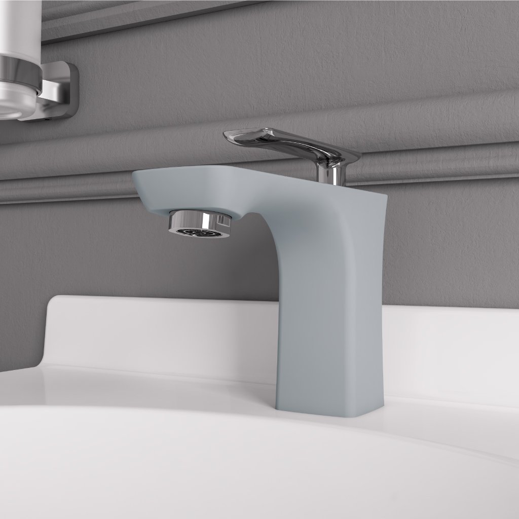 Helston Basin Mono Tap with Waste Gloss Grey