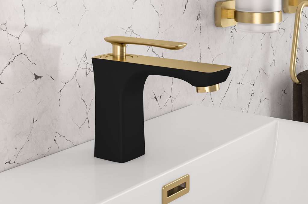 Helston Basin Mono Tap (inc waste) - Matt Smooth Black/Brushed Brass